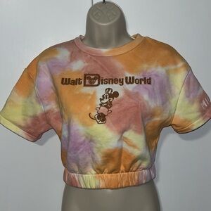 Disney Cropped Sherbet Tie Dye Sweatshirt w Minnie Mouse Embroidered WDW S Small